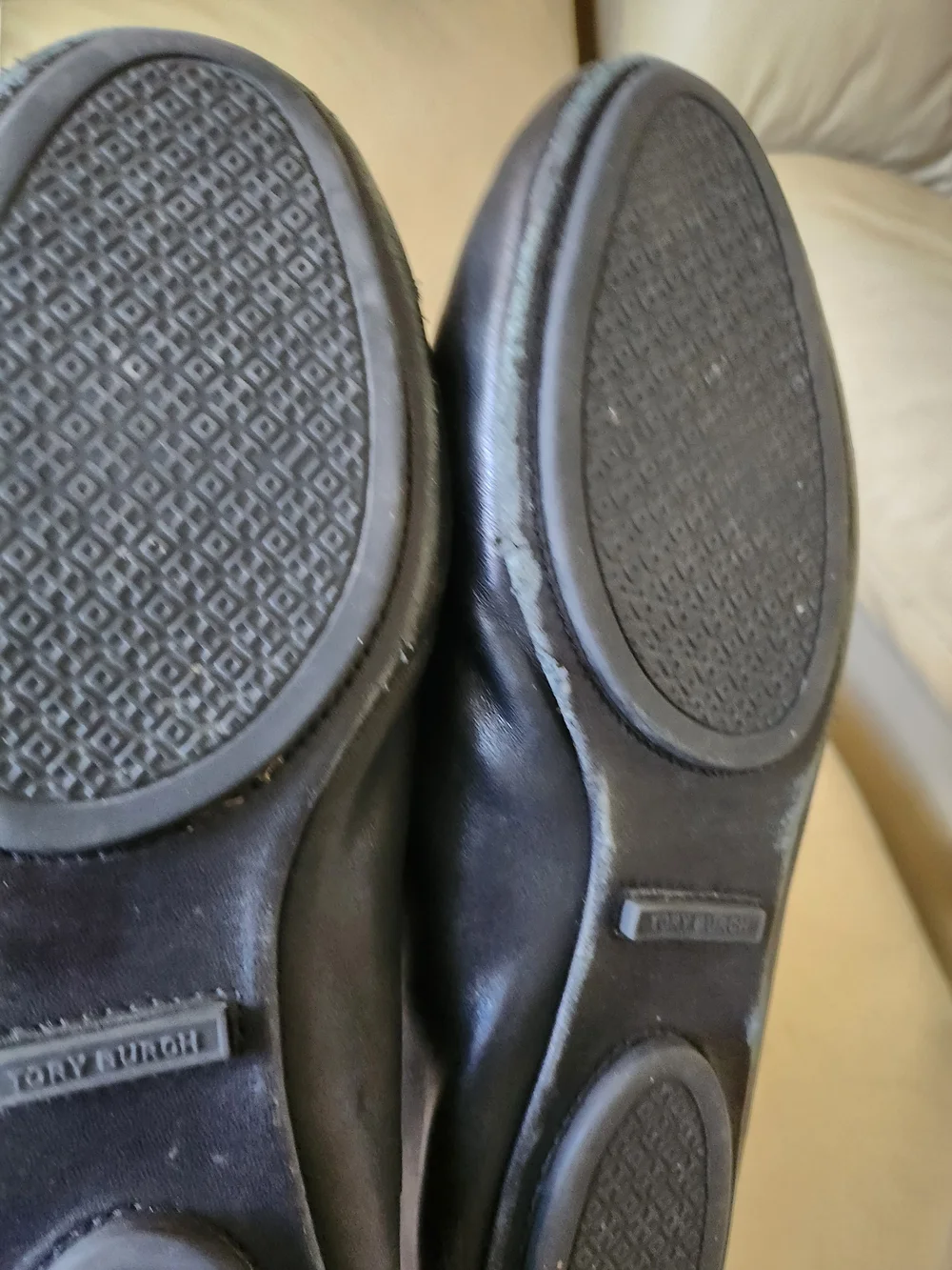 Tory Burch Black Leather Logo Ballet Flats
